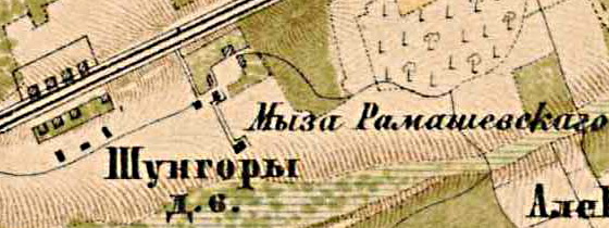 El pueblo de Shundorovo en el mapa de 1885