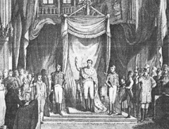 Intronisation de Guillaume Ier comme roi des Pays-Bas le 30 mars 1814, gravure de R. Vinkeles, v. 1815.