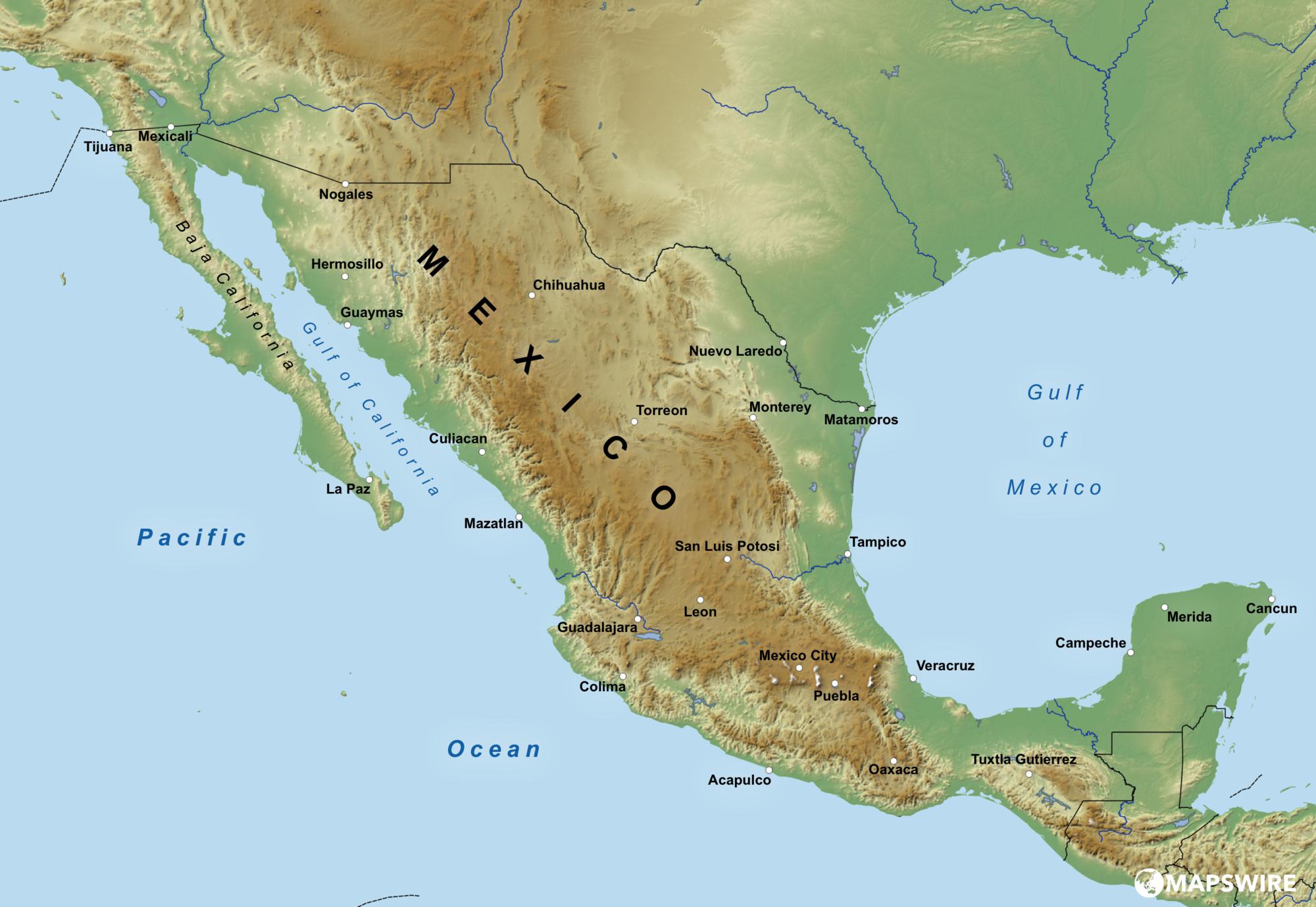 physical map of mexico