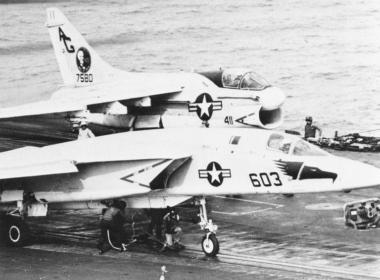 File:RA-5C and A-7E on catapults of USS Independence (CV-62) c1973.jpg