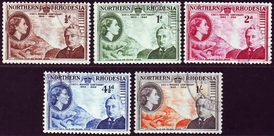 1953 stamps of Northern Rhodesia marking the birth centennial of Cecil Rhodes