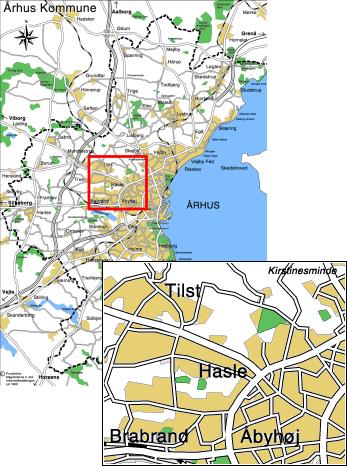 Hasles placering relativ till Århus