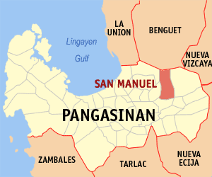 Mapa han Pangasinan nga nagpapakita kon hain nahamutang an San Manuel
