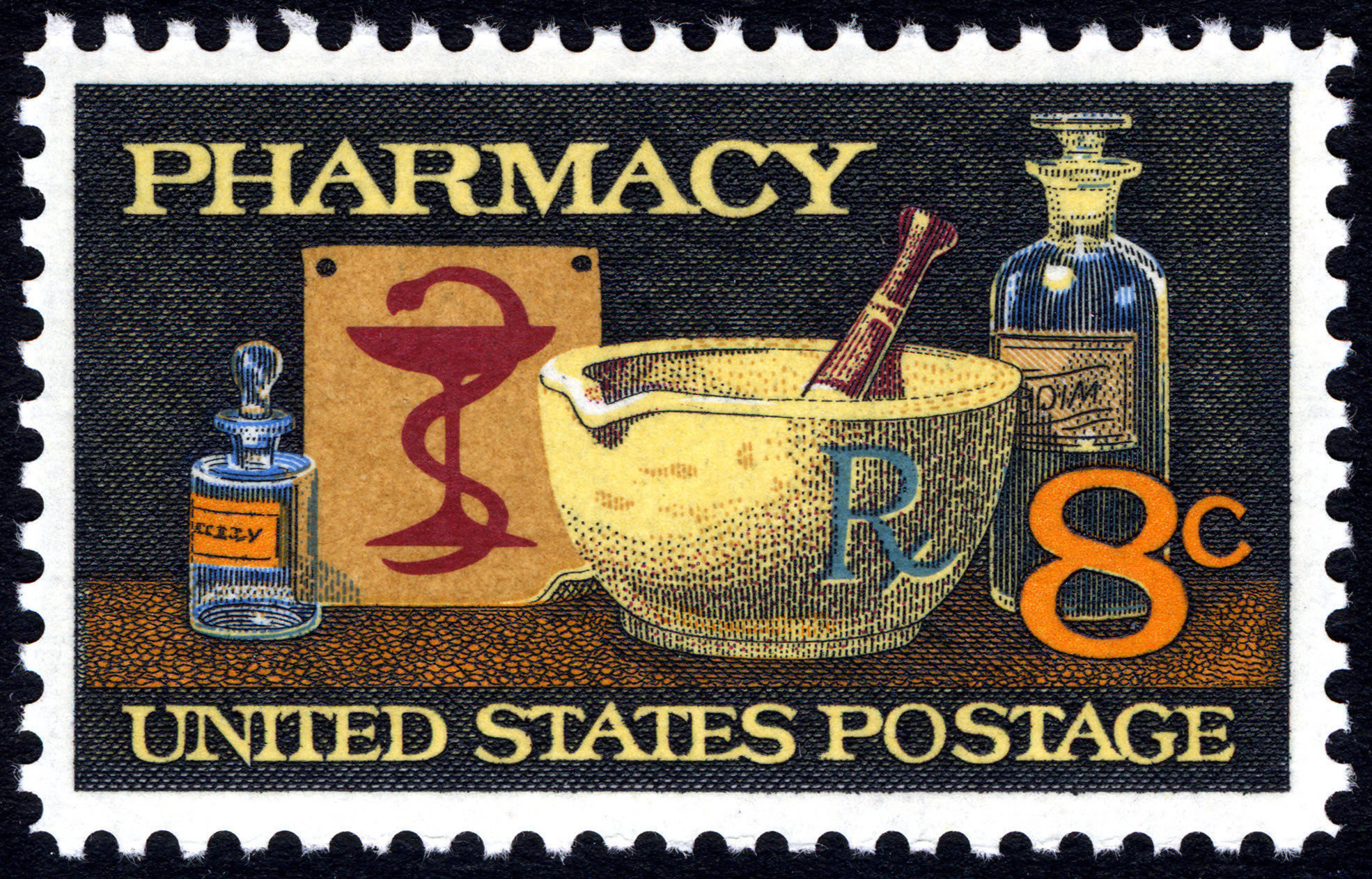 Beautiful Version Pharmacist 1972 Pharmacy United States 8-cent Stamp Metal Pin 