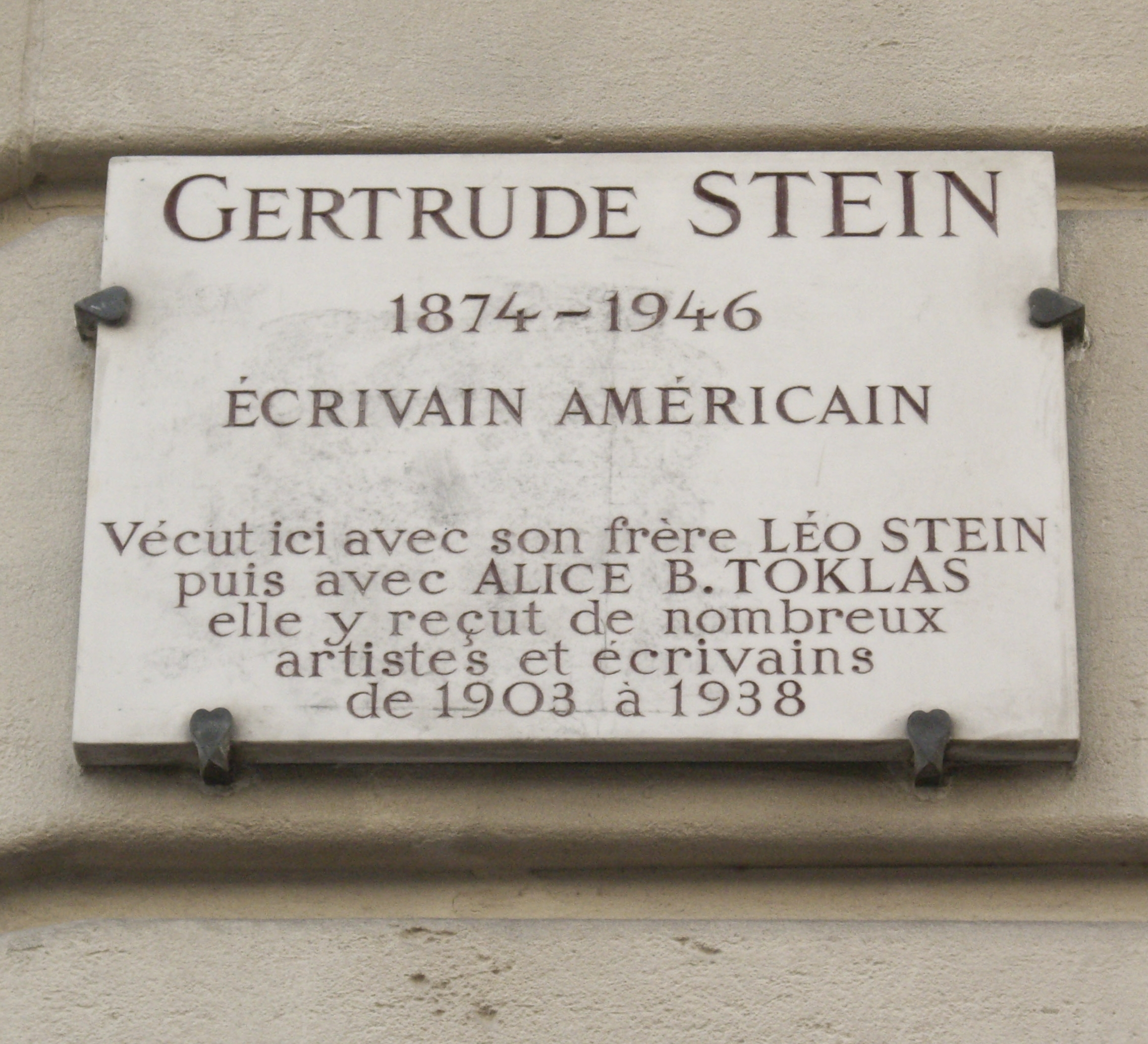 Plaque Gertrude Stein, 27 rue de Fleurus, Paris 6.jpg