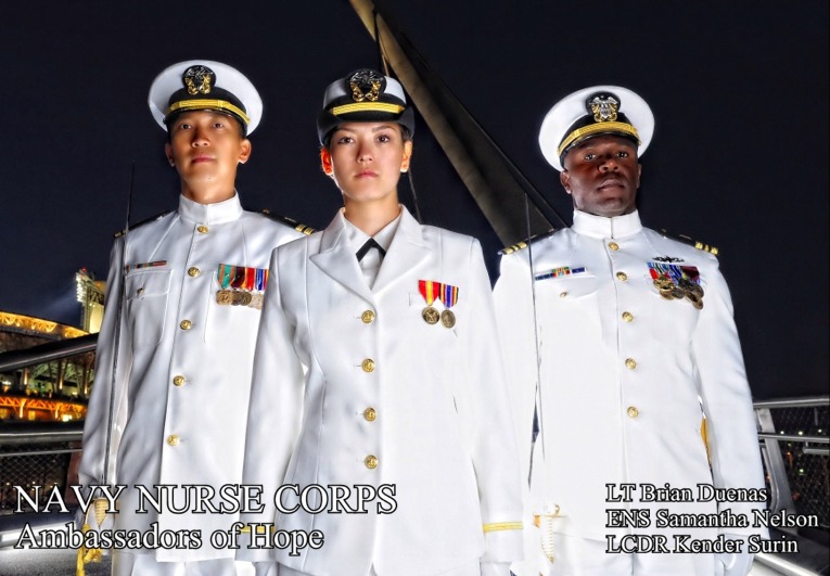 File:LT Brian Duenas, ENS Samantha Nelson, LCDR Kender Surin, United States Navy Nurse Corps, 2013.jpg