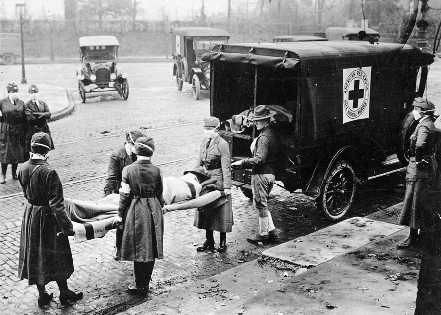 American Red Cross workers remove a Spanish Flu victim, 1918