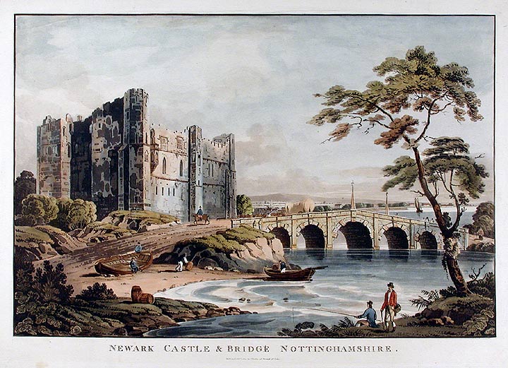 File:Newark Castle and bridge London Published by J Deeley, 95 Bewick St Soho, 1812 Coloured aquatint.jpg