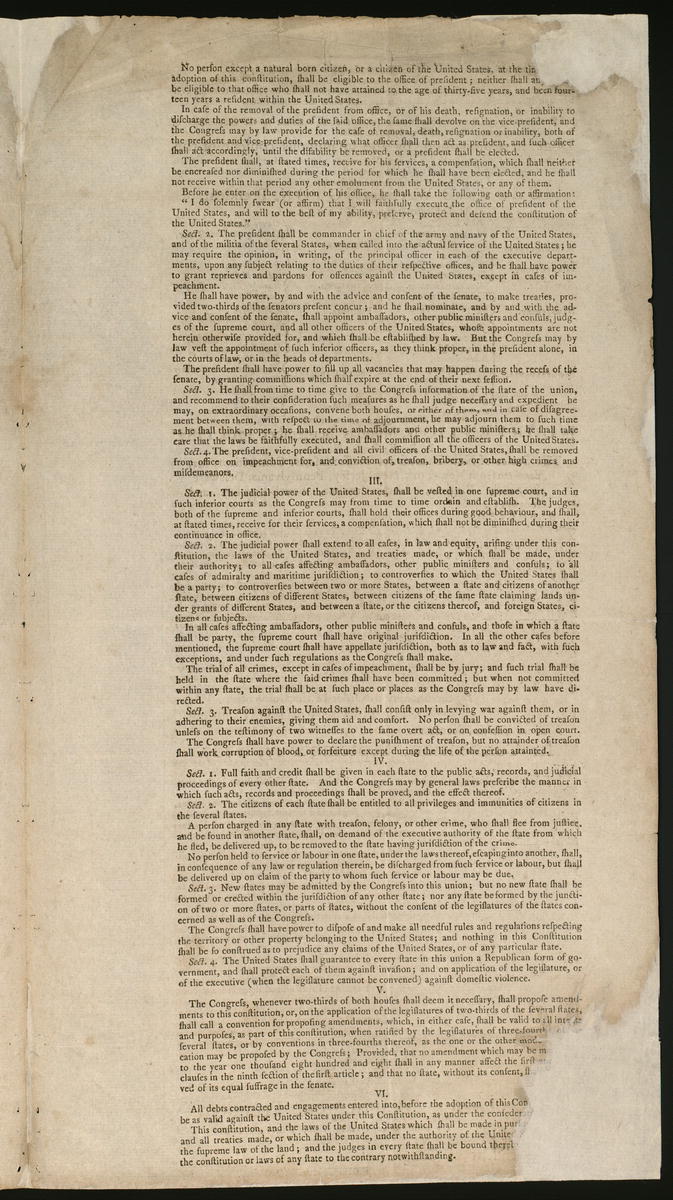 Dunlap & Claypoole original printing of the United States Constitution, 1787, p. 3 of 4.jpg