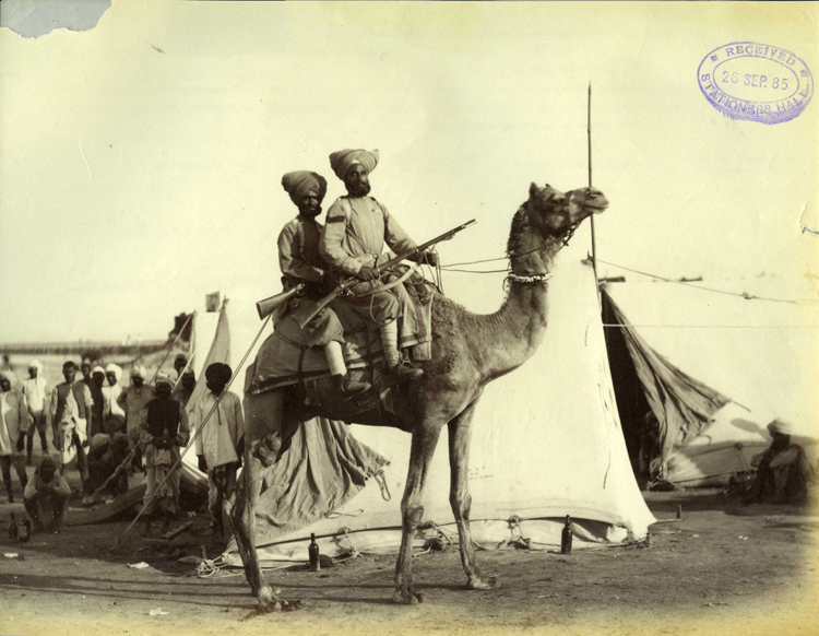 File:Photograph of British Camel Corps, two Sikh soldiers mounted in fighting order.jpg