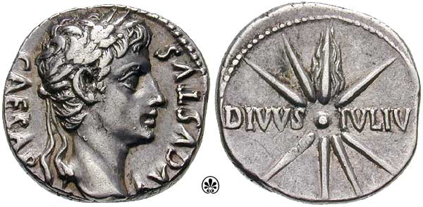silver denarius from 19-18 BCE