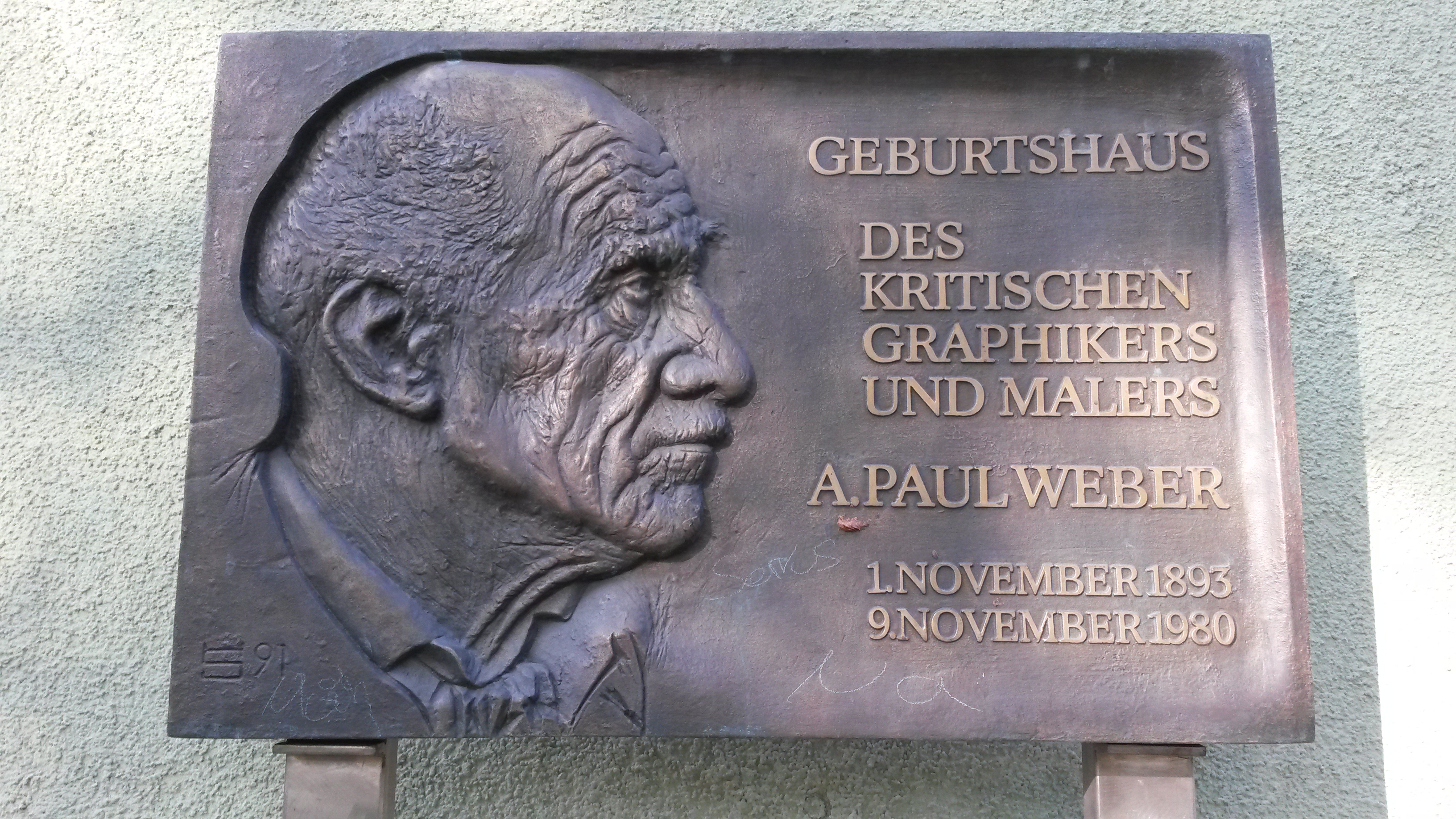 Memorial plaque at the birthplace of A. Paul Weber in Arnstadt, Thuringia