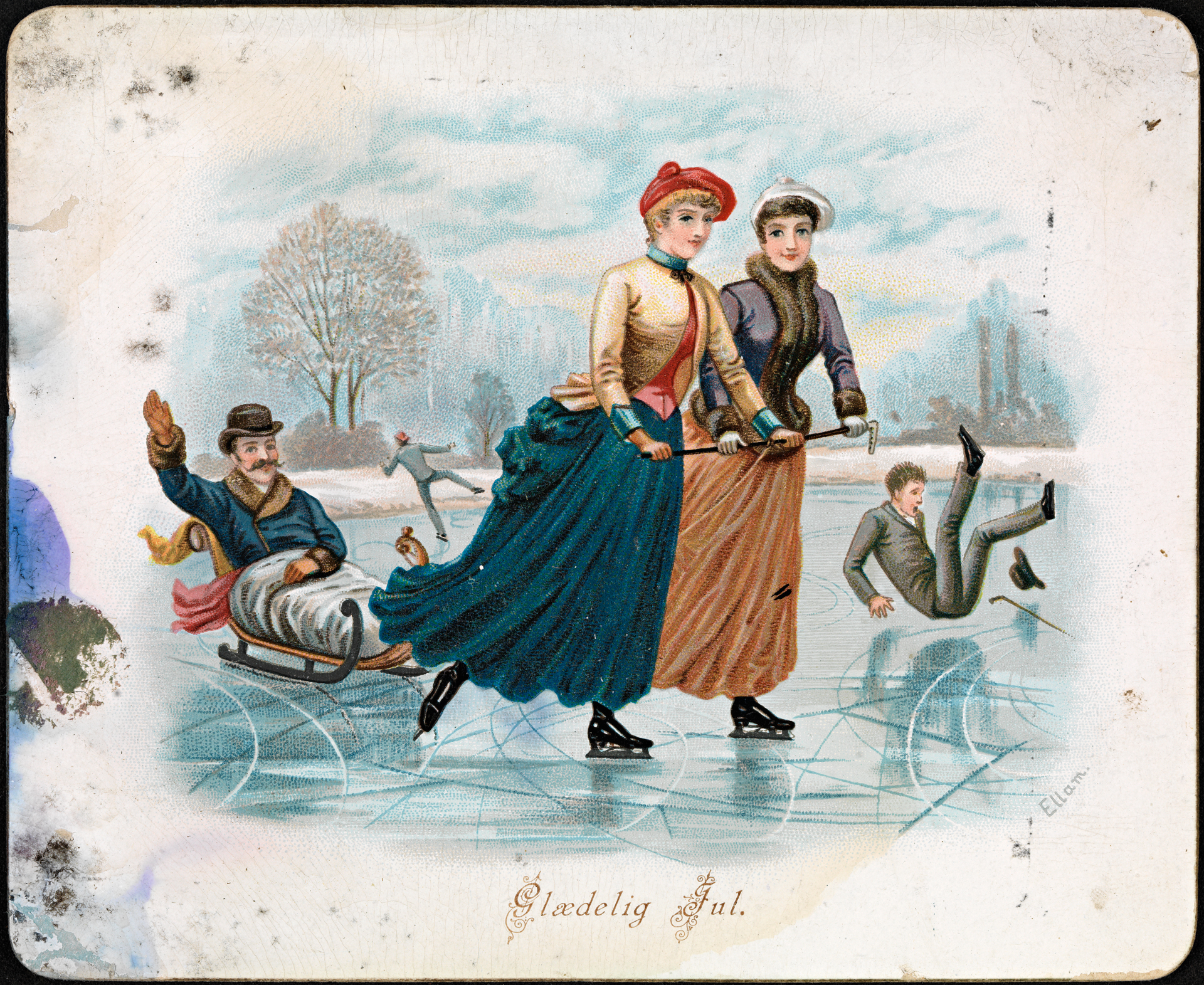Викторианские открытки на коньках