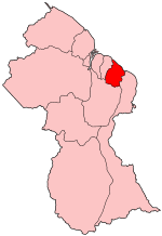 Mapa de Guyana mostrando la región de Mahaica-Berbice