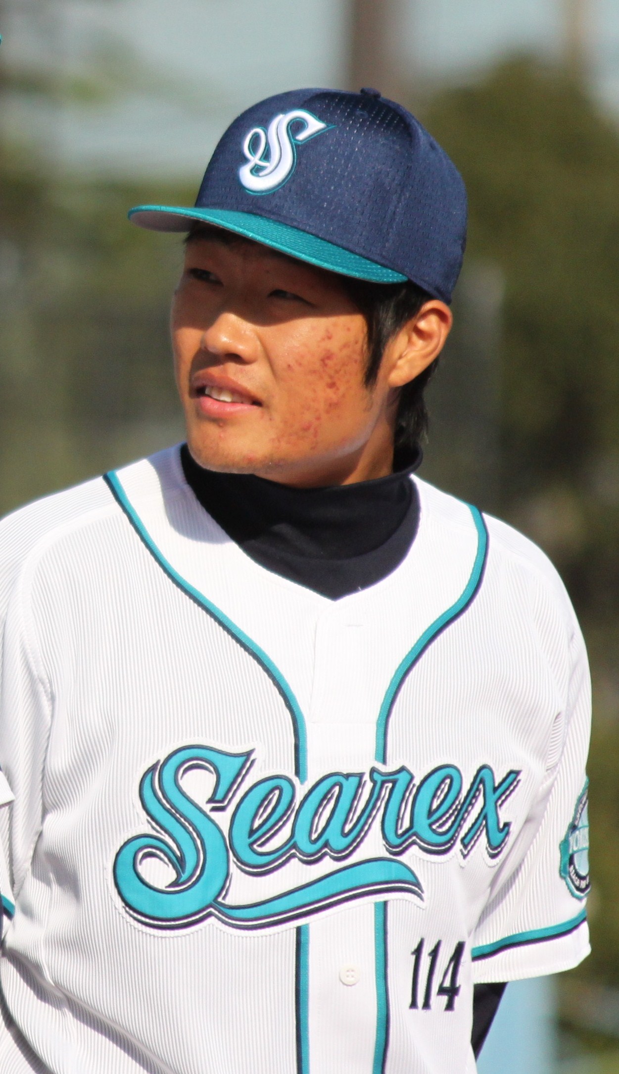 Wang Jingchao, pitcher of the Yokohama BayStars, at Yokosuka Stadium.JPG