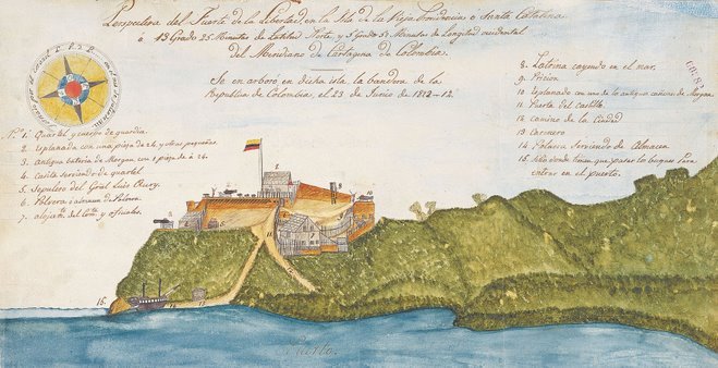 Dibujo de Luis Perú de Lacroix sobre el Fuerte de [[Luis Aury