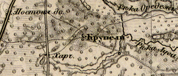 Деревня Большие Крупели на карте 1863 года