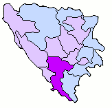 ボスニア・ヘルツェゴビナ内のヘルツェゴビナ＝ネレトヴァ県の位置