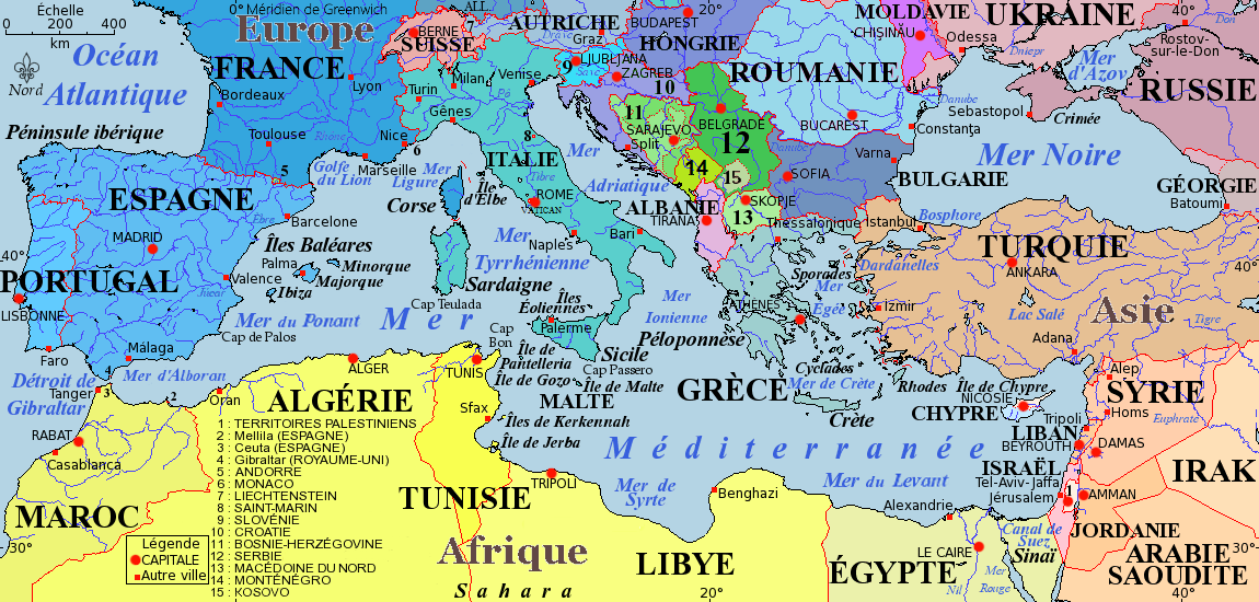 Liste des pays riverains de la Méditerranée — Wikipédia