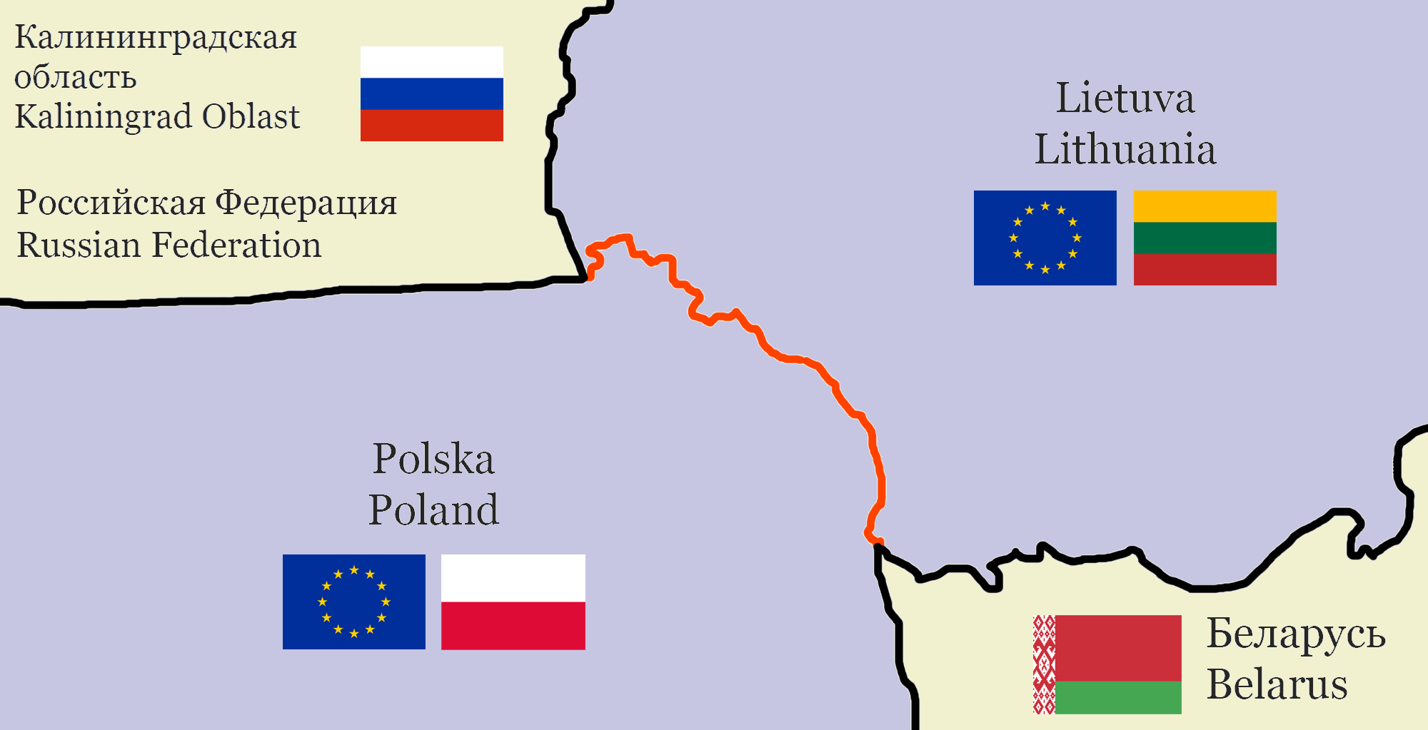 A close-up map of a region in north-eastern Europe