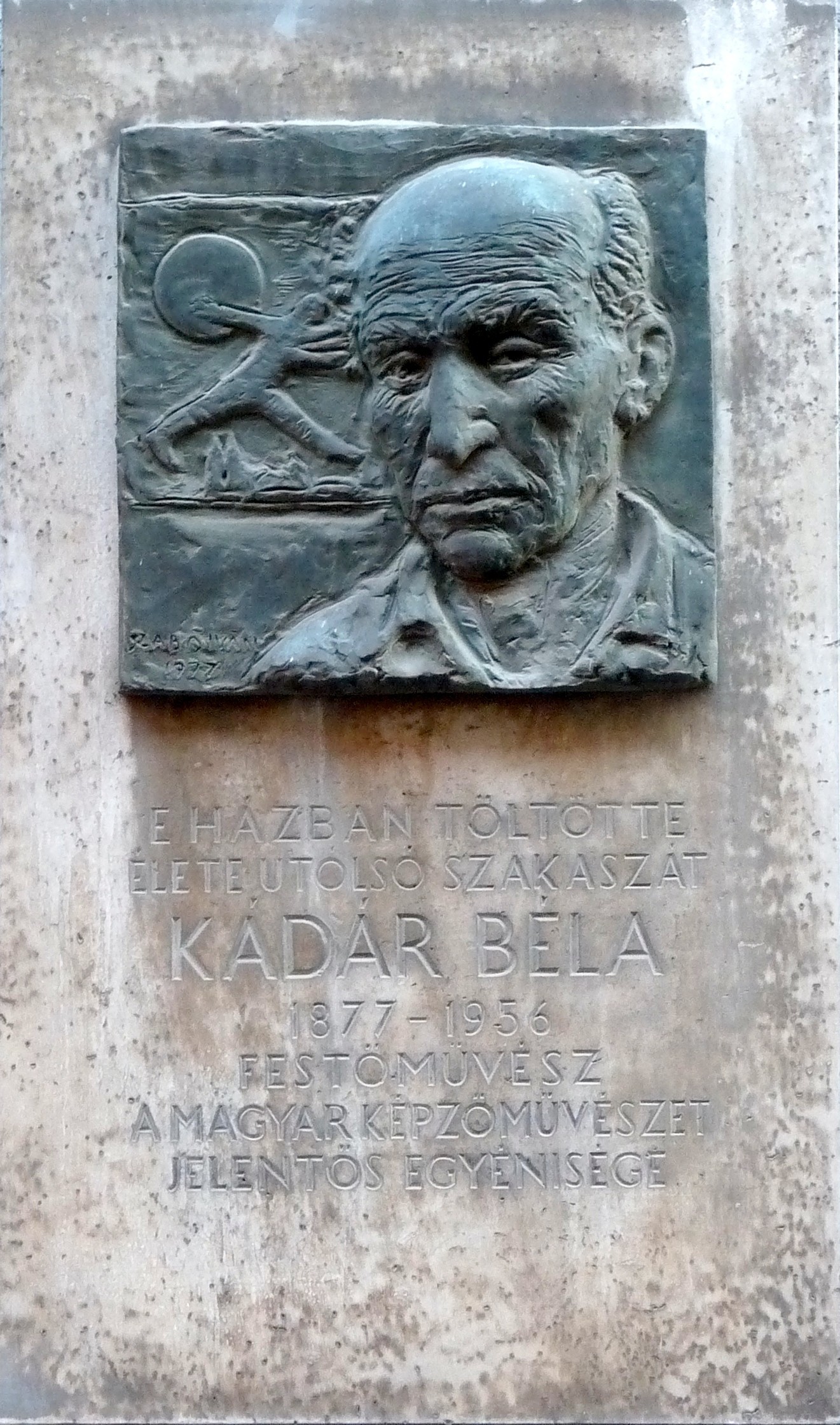 Béla Kádár commemorative plaque with relief in Budapest, Hungary