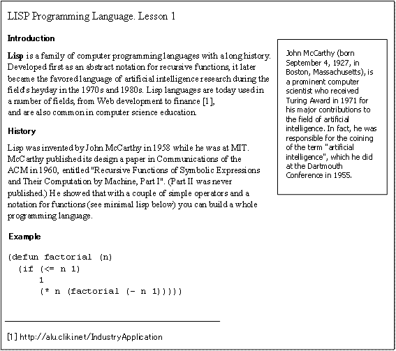 The schematic course on LISP programming language