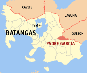 Mapa han Batangas nga nagpapakita kon hain nahimutang an Padre Garcia