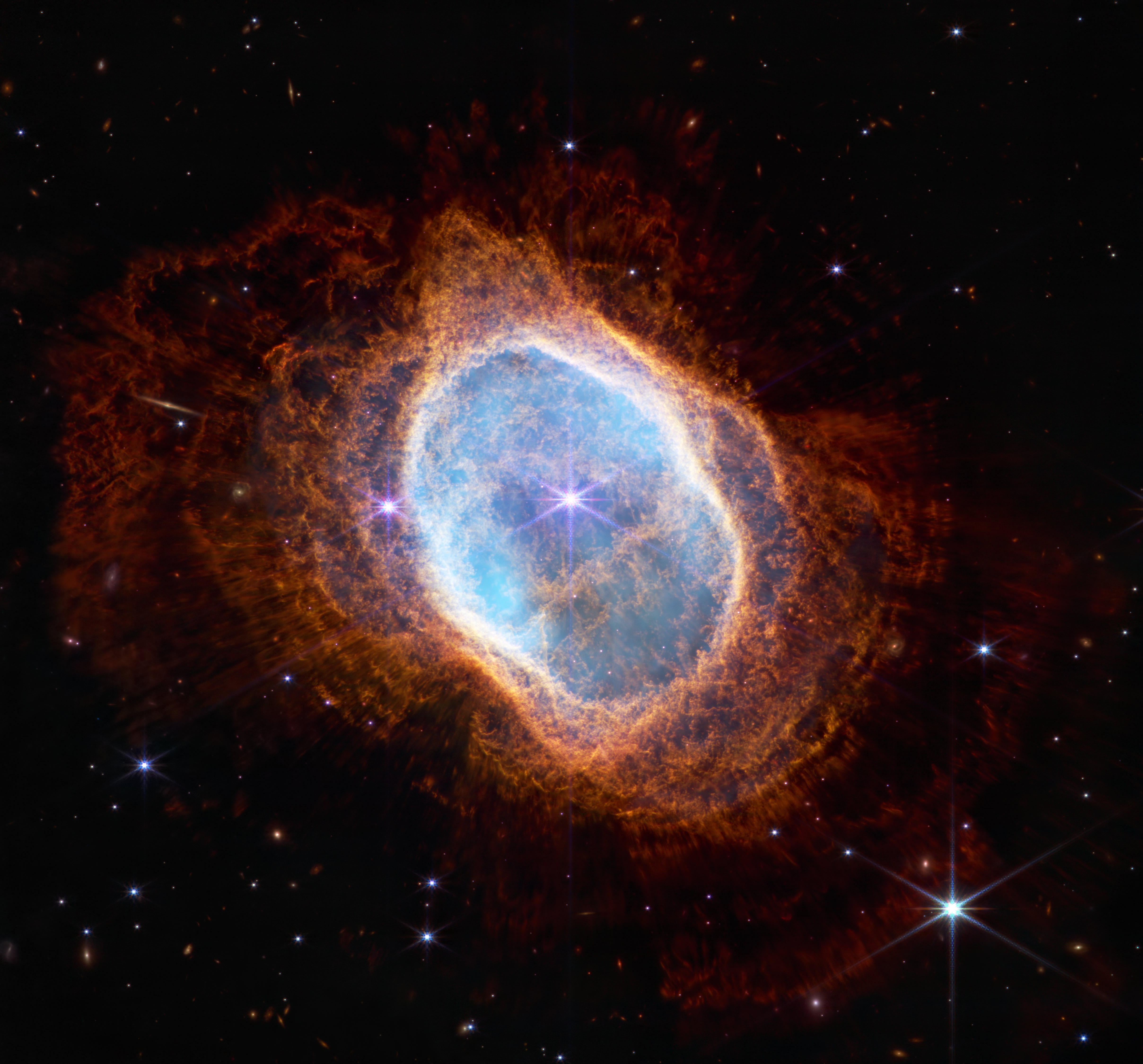 Открытие новой звезды. Южная Кольцевая туманность (NGC 3132) телескоп Джеймса Уэбба. Планетарная туманность NGC 3132..