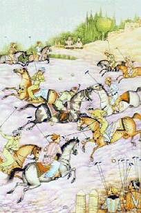 A Polo scene in Old Persia, depicted by Hossein Behzad Behzad chogan.jpg