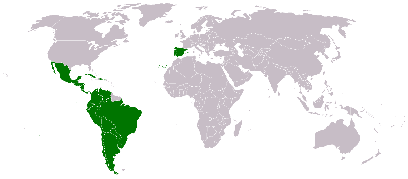 Localização dos países-membros da Conferência Ibero-americana.