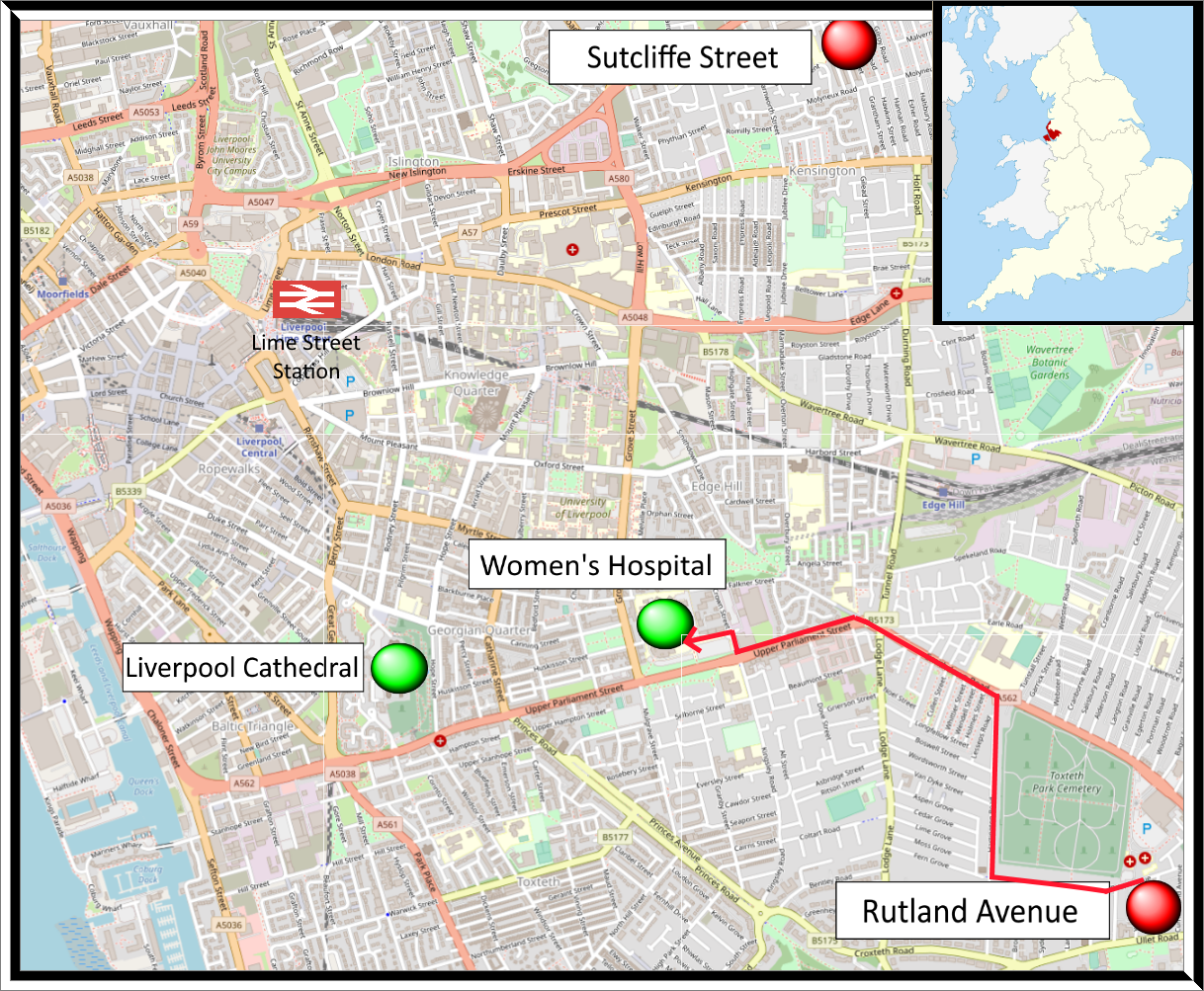 Map of Liverpool showing Remembrance Day bomb