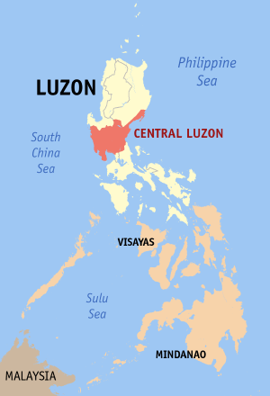 Filipinler haritasında Bölge III'deki Merkez Luzon Bölgesinin yeri gösteriliyor.