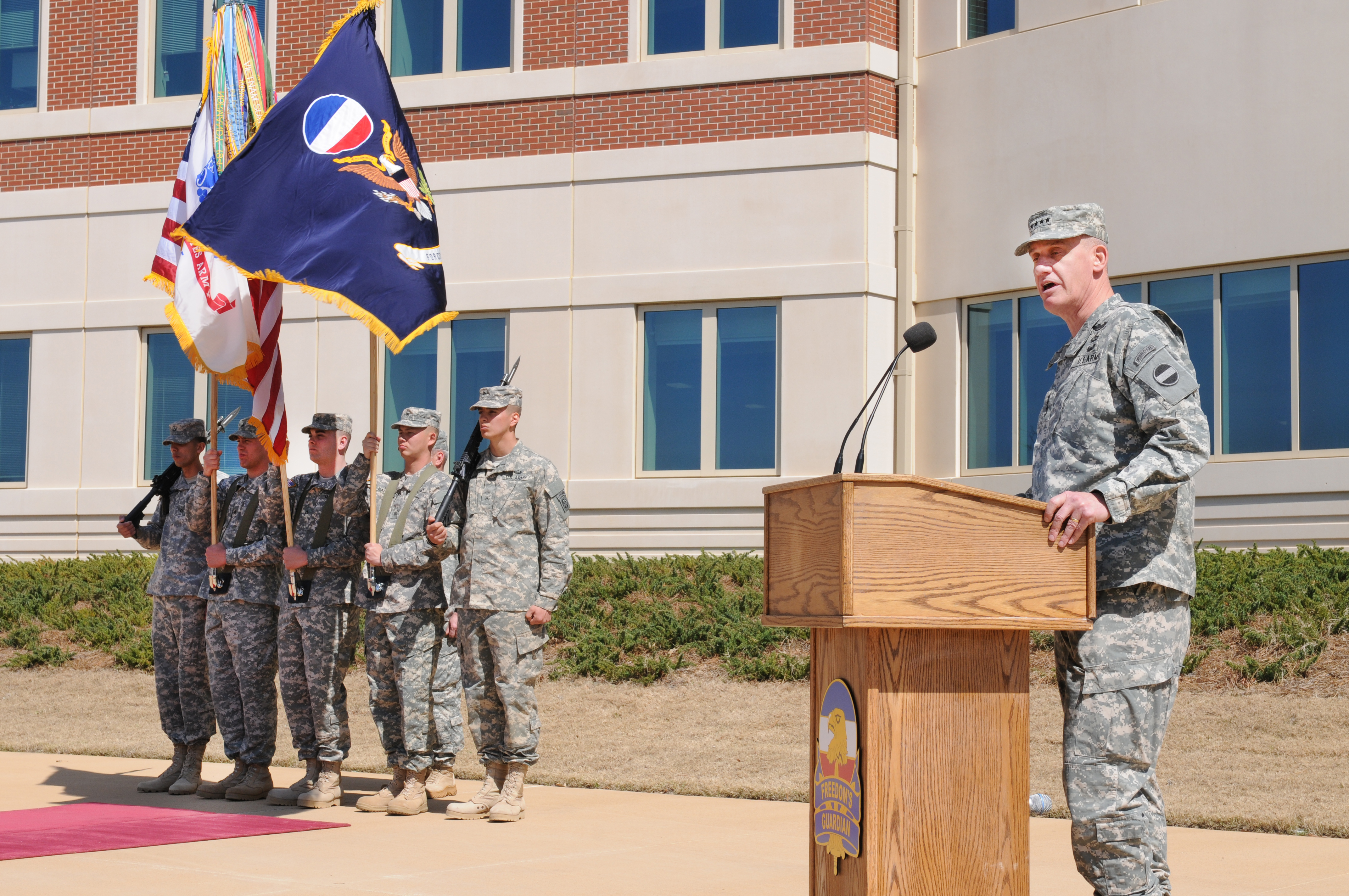 File U S Army Gen David M Rodriguez Right Gives His Final Speech As The Commander Of U S Army Forces Command Forscom During A Ceremony Outside Of Marshall Hall At Fort Bragg N C March
