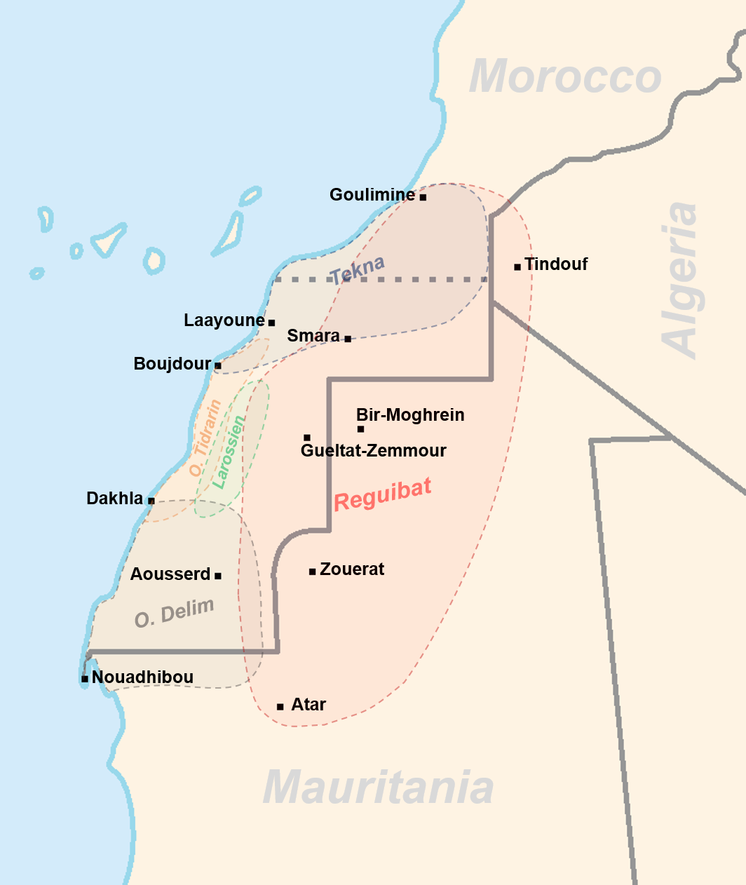 The Sahrawis, or Sahrawi people (Arabic: صحراويون ṣaḥrāwīyūn), are an ethnic group and nation native to the western part of the Sahara desert, which includes the Western Sahara, southern Morocco, much of Mauritania, and along the southwestern border of Algeria. They are of mixed Hassani Arab and Sanhaji Berber descent, as well as Sub-Saharan African and other indigenous populations.As with most peoples living in the Sahara, the Sahrawi culture is a mix of Arab and indigenous African elements. Sahrawis are composed of many tribes and are largely speakers of the Hassaniya dialect of Arabic.