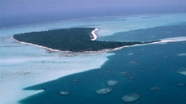 View of Kavaratti, one of the main islands of the subgroup.