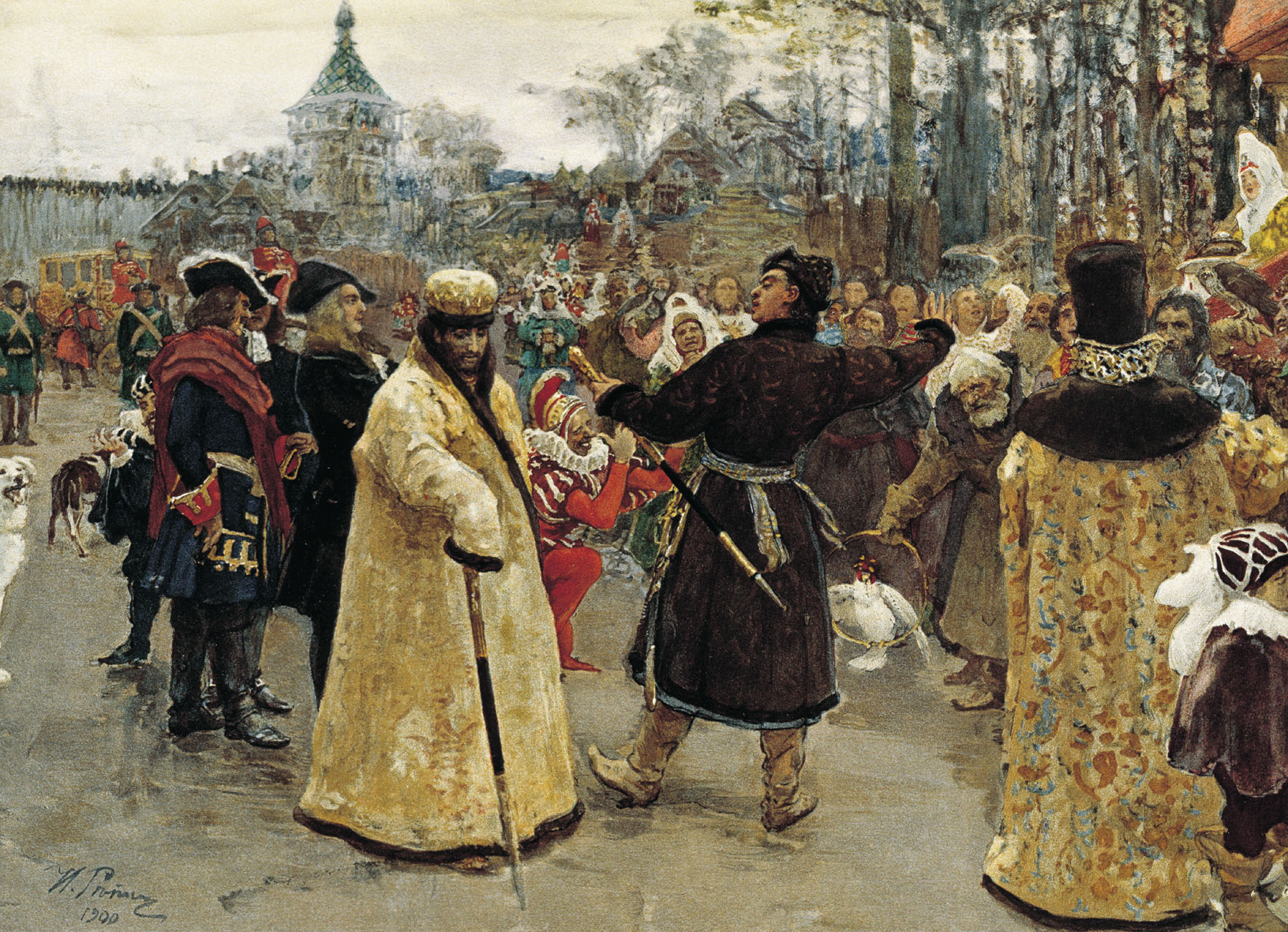 Репин приезд царей Иоанна и Петра Алексеевичей на Семеновский