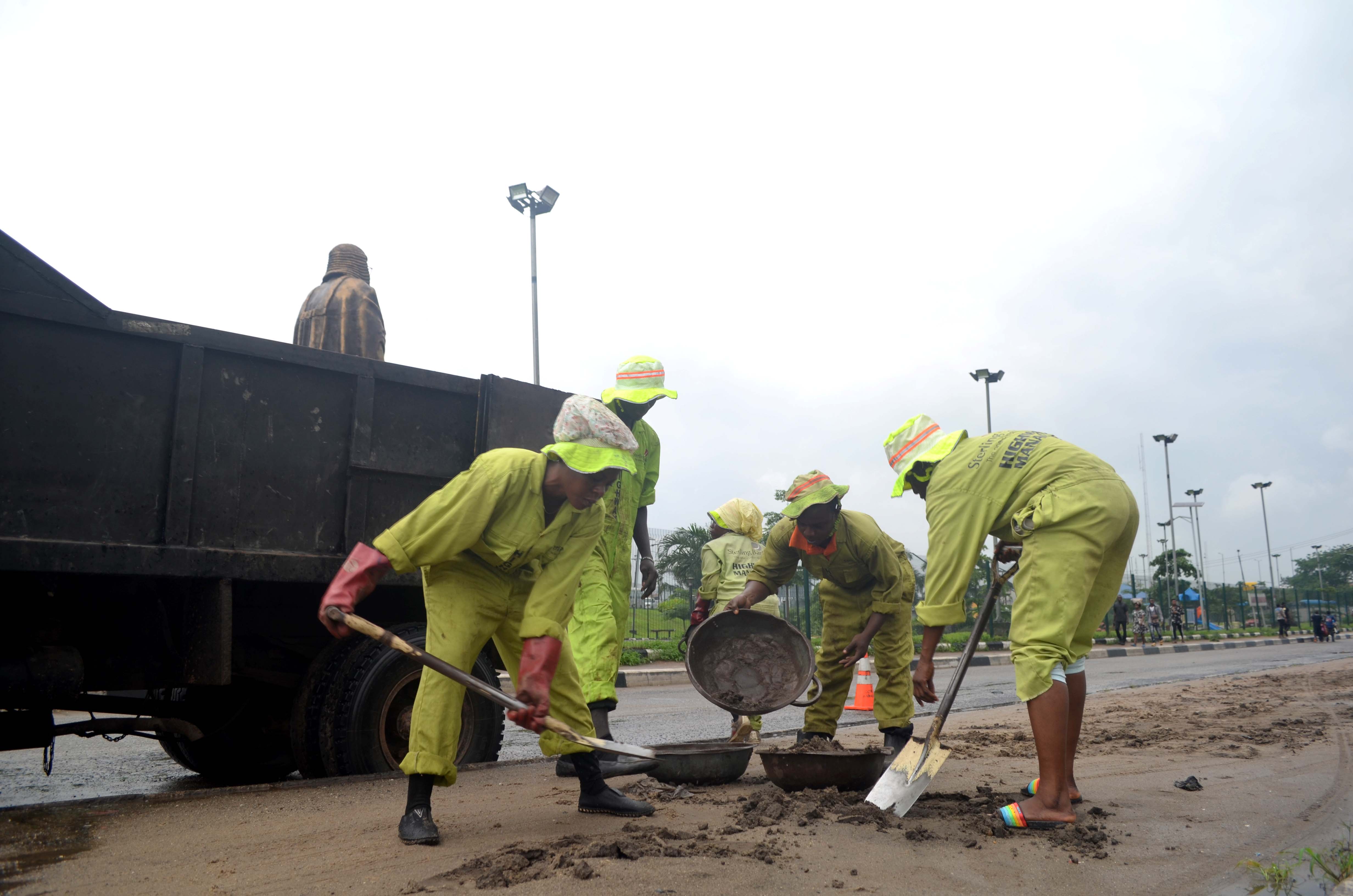 LAWMA officials working on the street of Lagos