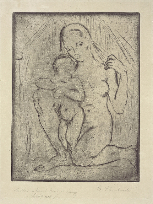 Wilhelm Lehmbruck: Mutter und Kind kniend ganz (Madonna), 1910.