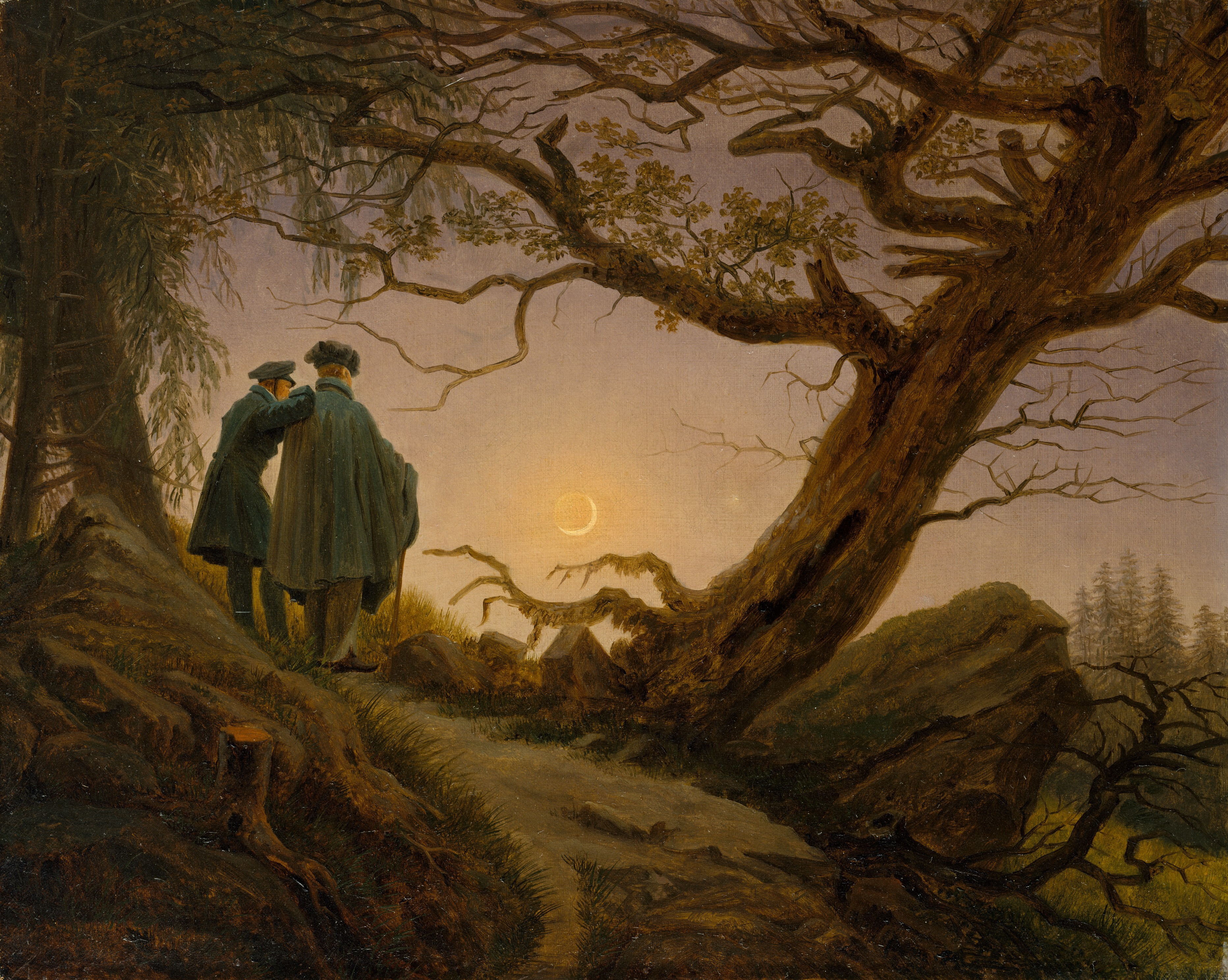 Kunstkarte Zwei Männer in Betrachtung des Mondes C.D Friedrich