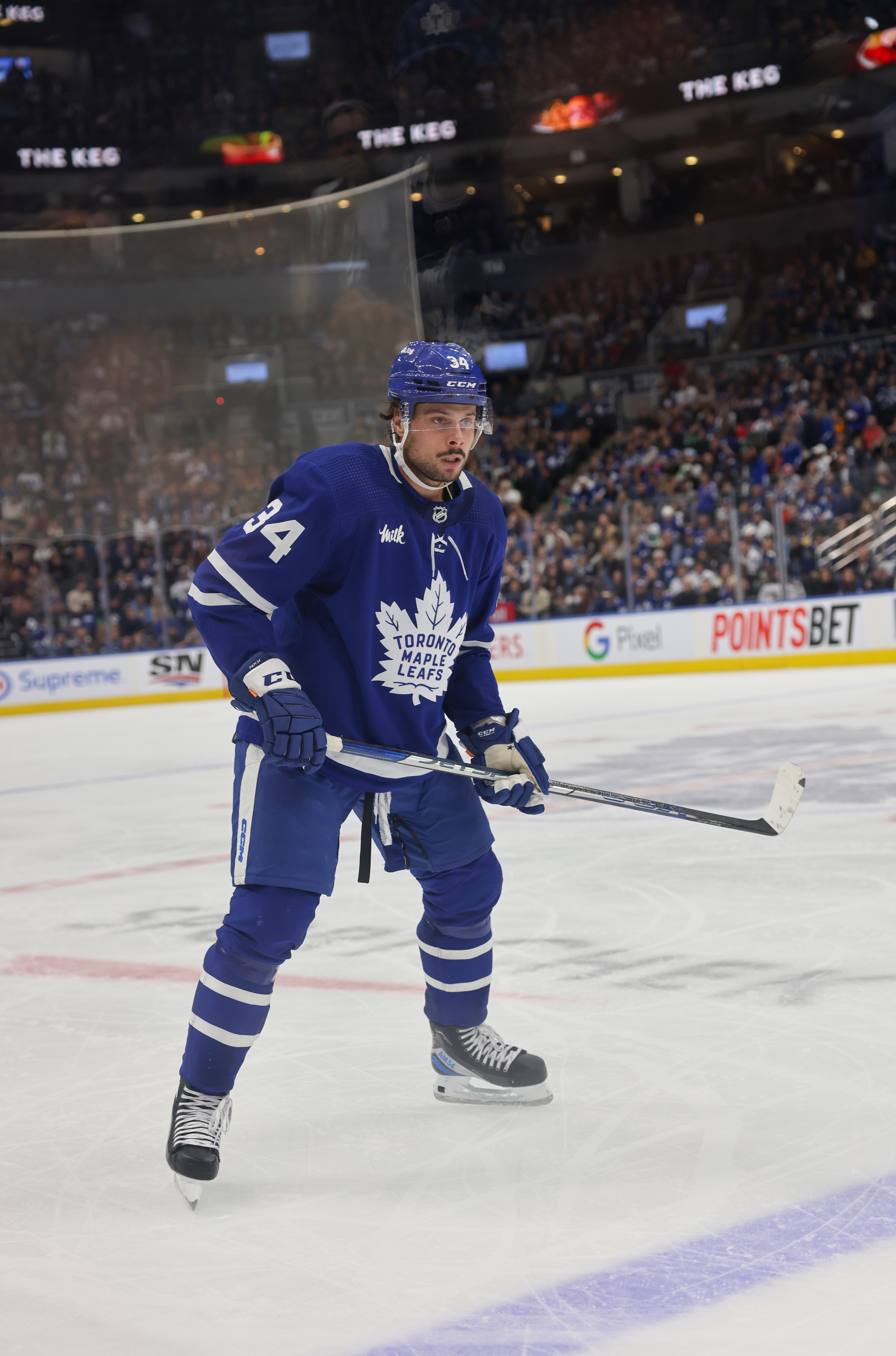 Auston Matthews of the Toronto Maple Leafs walks off the ice