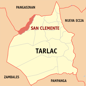 Mapa han Tarlac nga nagpapakita han kahamutang han San Clemente