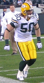 Hawk in 2006 during player introductions AJHawkGreenBayPackers2006.jpg