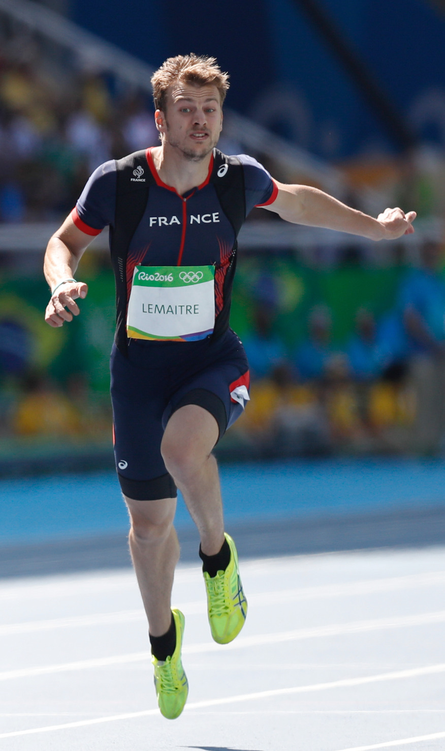 The winning Olympic 100-metre sprint times for men (blue points) and