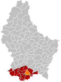 Kommunens läge i Luxemburg (markerad i orange), med kantonen Esch-sur-Alzette färgad i rött