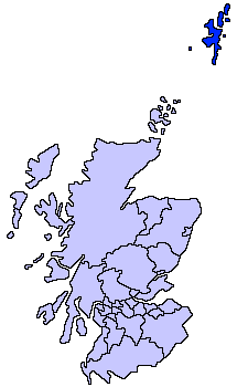 Mapa del concejo de las Islas Shetland en un mapa concejil de Escocia