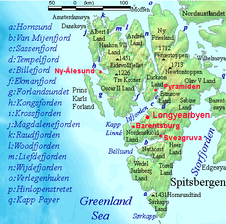 Engelskbukta is the small bay on the northeastern shore of Forlandsundet, just below Ny Alesund. Spitsbergen labelled.png