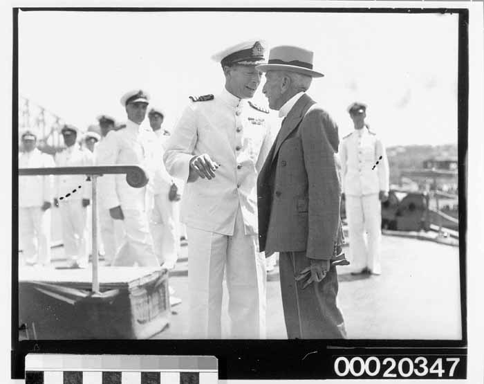 File:Captain John Collins of HMAS SYDNEY (II) talking to the Minister for Navy, William Morris 'Billy' Hughes, February 10th, 1941 (3293392747).jpg