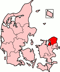 Localização do condado de Frederiksborg na Dinamarca.