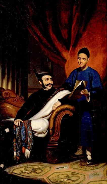 Sir Jamsetjee Jeejebhoy and his Chinese secretary (1783–1859) portrait at the Sir J. J. School of Art
