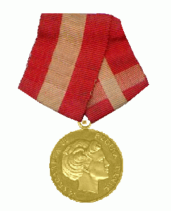 Kongelige Belønningsmedalje Danmark in goud Margaretha II.gif